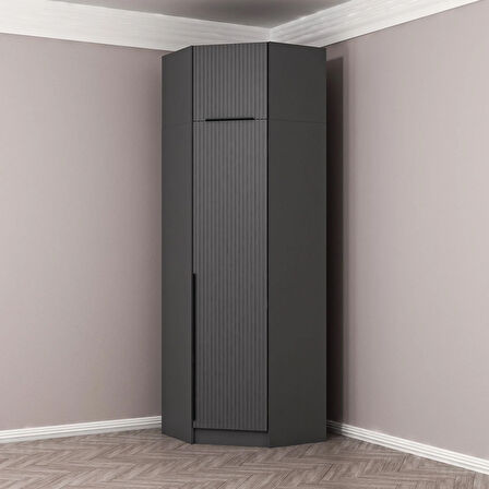 Kale 1 Kapaklı Köşe Dolap + Yüklük Antrasit Antrasit 255CM