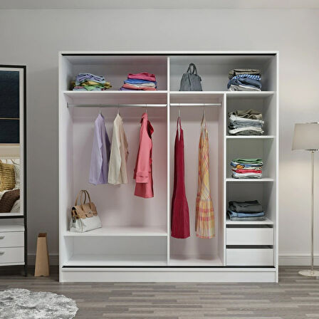 Minar Kale210Y 2K Sürgülü Dolap 220G Cm - Byz Aynalı Royal Mermer