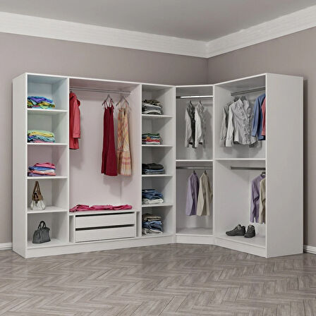 Minar Kale190 7 Kapaklı 2Ç Köşe Dolap Beyaz Mebran 190CM