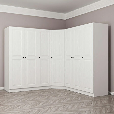 Minar Kale190 7 Kapaklı 4Ç Köşe Dolap Beyaz Mebran 190CM