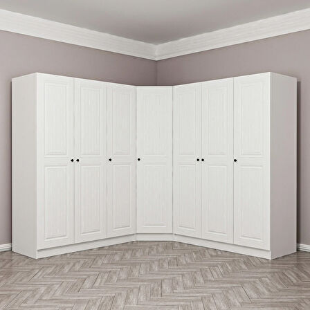 Minar Kale190 7 Kapaklı 4Ç Köşe Dolap Beyaz Mebran 190CM