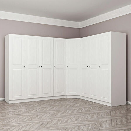 Minar Kale190 8 Kapaklı 4Ç Köşe Dolap Beyaz Mebran 190CM