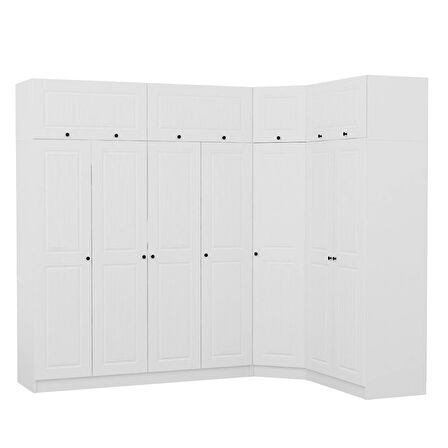 Minar Kale190 7 Kapaklı 2Ç Köşe Dolap + Yüklük Beyaz Mebran 235CM