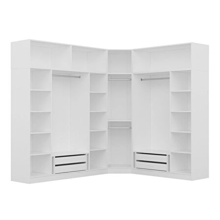 Minar Kale190 8 Kapaklı 4Ç Köşe Dolap + Yüklük Beyaz Mebran 235CM