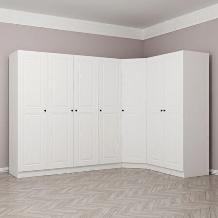 Minar Kale190 7 Kapaklı 2Ç Köşe Dolap Beyaz Mebran 210CM