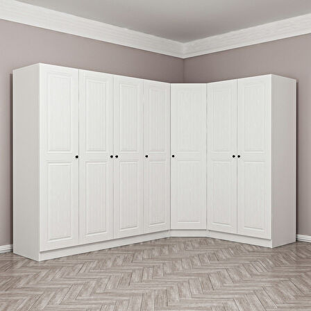 Minar Kale190 7 Kapaklı 2Ç Köşe Dolap Beyaz Mebran 210CM