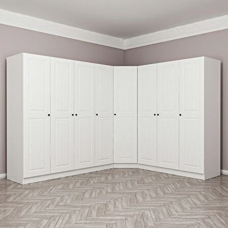 Minar Kale190 8 Kapaklı 4Ç Köşe Dolap Beyaz Mebran 210CM