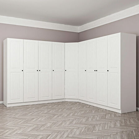 Minar Kale190 9 Kapaklı 4Ç Köşe Dolap Beyaz Mebran 210CM