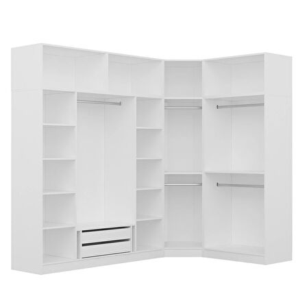 Minar Kale190 7 Kapaklı 2Ç Köşe Dolap + Yüklük Beyaz Mebran 255CM