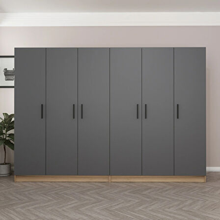 Minar Kale 6 Kapaklı 4 Ç Dolap Dore Antrasit 190CM