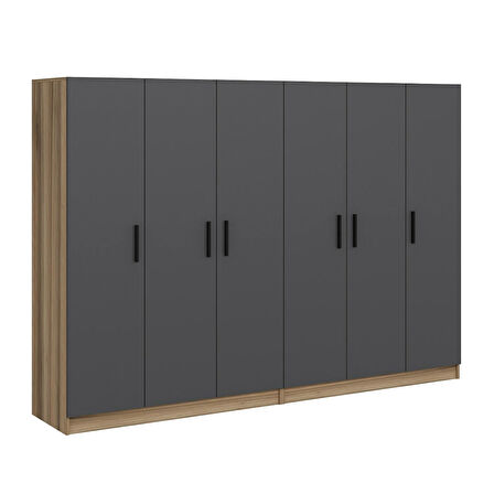 Minar Kale 6 Kapaklı 4 Ç Dolap Dore Antrasit 190CM