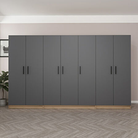 Minar Kale 7 Kapaklı 2 Ç Dolap Dore Antrasit 190CM