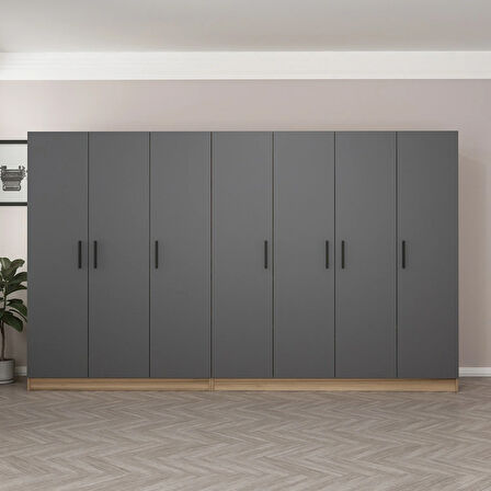 Minar Kale 7 Kapaklı 4 Ç Dolap Dore Antrasit 190CM