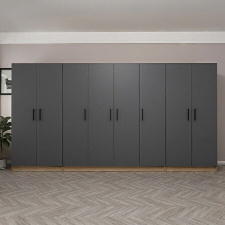 Minar Kale 8 Kapaklı 2 Ç Dolap Dore Antrasit 190CM