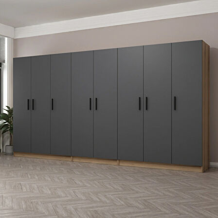 Minar Kale 8 Kapaklı 4 Ç Dolap Dore Antrasit 190CM