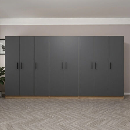 Minar Kale 8 Kapaklı 4 Ç Dolap Dore Antrasit 190CM