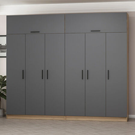 Minar Kale 6 Kapaklı 4 Ç Dolap Ve Yüklük Dore Antrasit 235CM