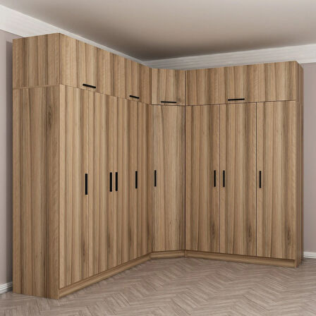 Minar Kale 8 Kapaklı 4 Ç Köşe Dolap + Yüklük Dore 235CM