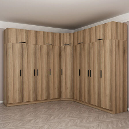 Minar Kale 9 Kapaklı 4 Ç Köşe Dolap + Yüklük Dore 235CM