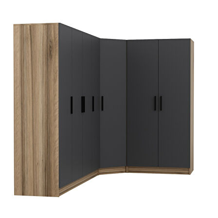 Minar Kale 7 Kapaklı 2 Ç Köşe Dolap Dore Antrasit 190CM