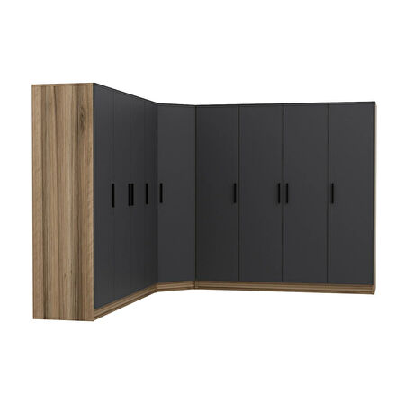 Minar Kale 9 Kapaklı 4 Ç Köşe Dolap Dore Antrasit 190CM