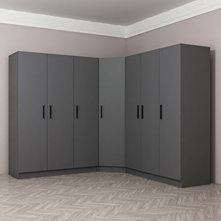 Minar Kale 7 Kapaklı 4 Ç Köşe Dolap Antrasit 190CM