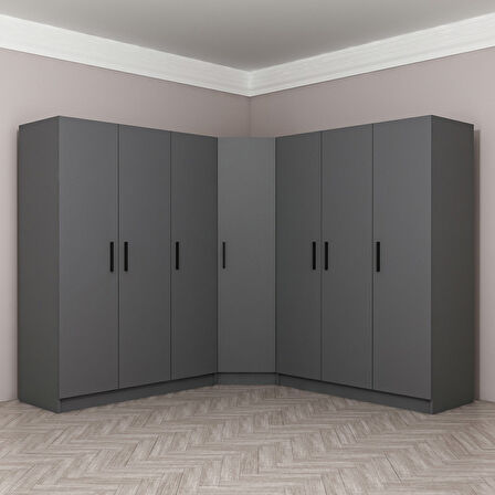Minar Kale 7 Kapaklı 4 Ç Köşe Dolap Antrasit 190CM