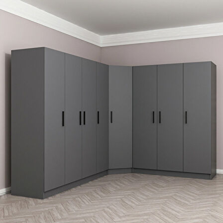 Minar Kale 8 Kapaklı 4 Ç Köşe Dolap Antrasit 190CM