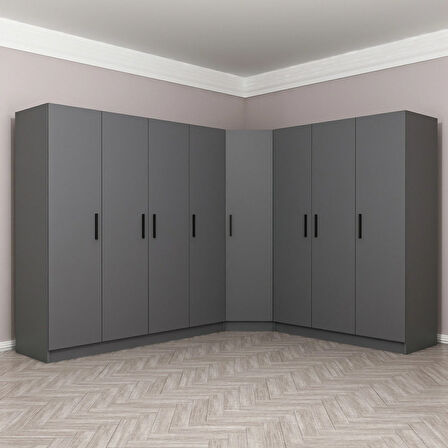 Minar Kale 8 Kapaklı 4 Ç Köşe Dolap Antrasit 190CM