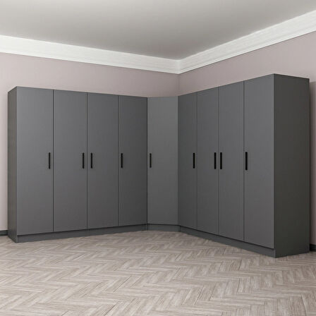 Minar Kale 9 Kapaklı 4 Ç Köşe Dolap Antrasit 190CM