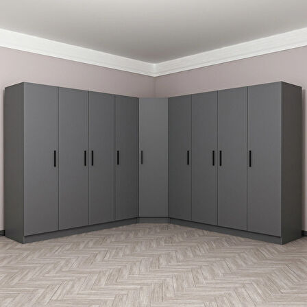 Minar Kale 9 Kapaklı 4 Ç Köşe Dolap Antrasit 190CM