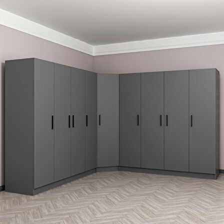 Minar Kale 9 Kapaklı 4 Ç Köşe Dolap Antrasit 190CM