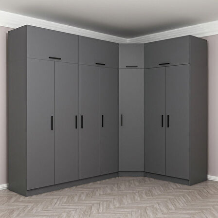 Minar Kale 7 Kapaklı 2 Ç Köşe Dolap + Yüklük Antrasit 235CM