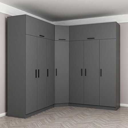 Minar Kale 7 Kapaklı 4 Ç Köşe Dolap + Yüklük Antrasit 235CM