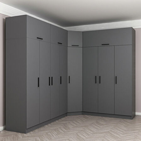 Minar Kale 8 Kapaklı 4 Ç Köşe Dolap + Yüklük Antrasit 235CM