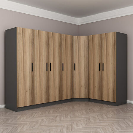 Minar Kale 7 Kapaklı 2 Ç Köşe Dolap Antrasit Dore 190CM