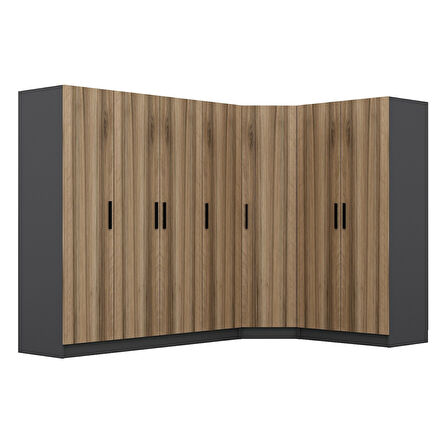 Minar Kale 7 Kapaklı 2 Ç Köşe Dolap Antrasit Dore 190CM