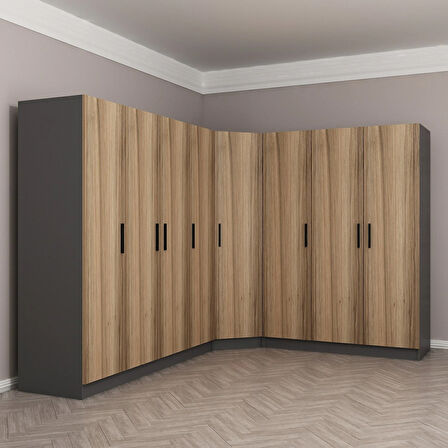 Minar Kale 8 Kapaklı 4 Ç Köşe Dolap Antrasit Dore 190CM