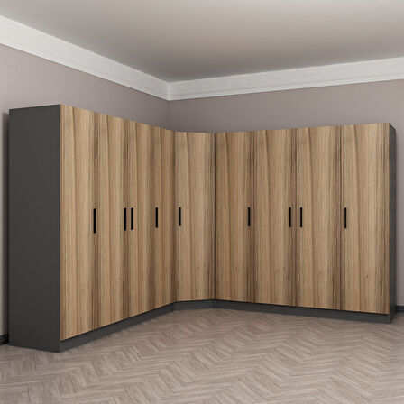 Minar Kale 9 Kapaklı 4 Ç Köşe Dolap Antrasit Dore 190CM