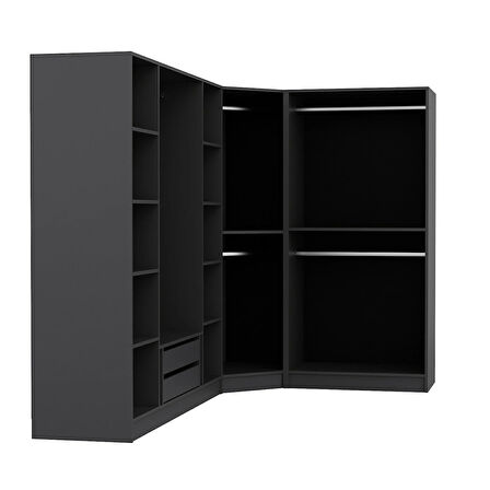 Minar Kale 7 Kapaklı 2 Ç Köşe Dolap + Yüklük Antrasit Dore 235CM