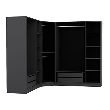 Minar Kale 7 Kapaklı 4 Ç Köşe Dolap + Yüklük Antrasit Dore 235CM