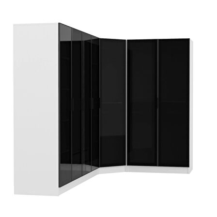 Kale 7 Füme Cam Kapaklı 2Ç Köşe Dolap Beyaz Füme Cam 210CM