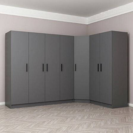 Minar Kale 7 Kapaklı 2 Ç Köşe Dolap Antrasit 210CM