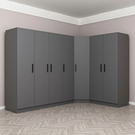 Minar Kale 7 Kapaklı 2 Ç Köşe Dolap Antrasit 210CM