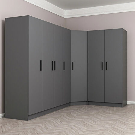 Minar Kale 7 Kapaklı 2 Ç Köşe Dolap Antrasit 210CM