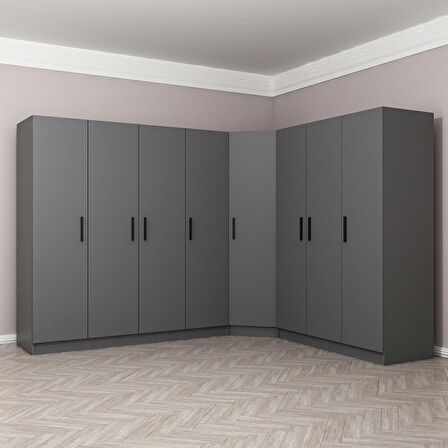 Minar Kale 8 Kapaklı 4 Ç Köşe Dolap Antrasit 210CM