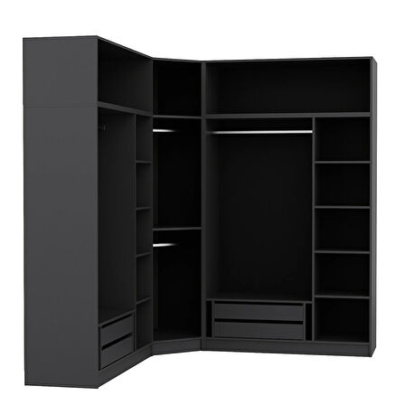 Minar Kale 7 Kapaklı 4 Ç Köşe Dolap + Yüklük Antrasit 255CM