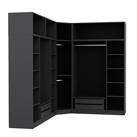 Minar Kale 8 Kapaklı 4 Ç Köşe Dolap + Yüklük Antrasit 255CM