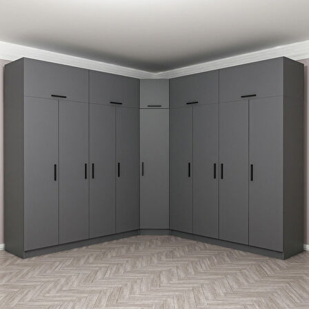 Minar Kale 9 Kapaklı 4 Ç Köşe Dolap + Yüklük Antrasit 255CM
