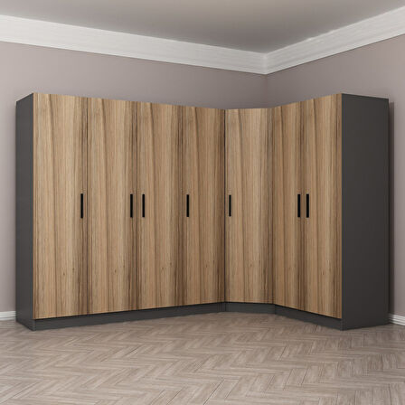 Minar Kale 7 Kapaklı 2 Ç Köşe Dolap Antrasit Dore 210CM